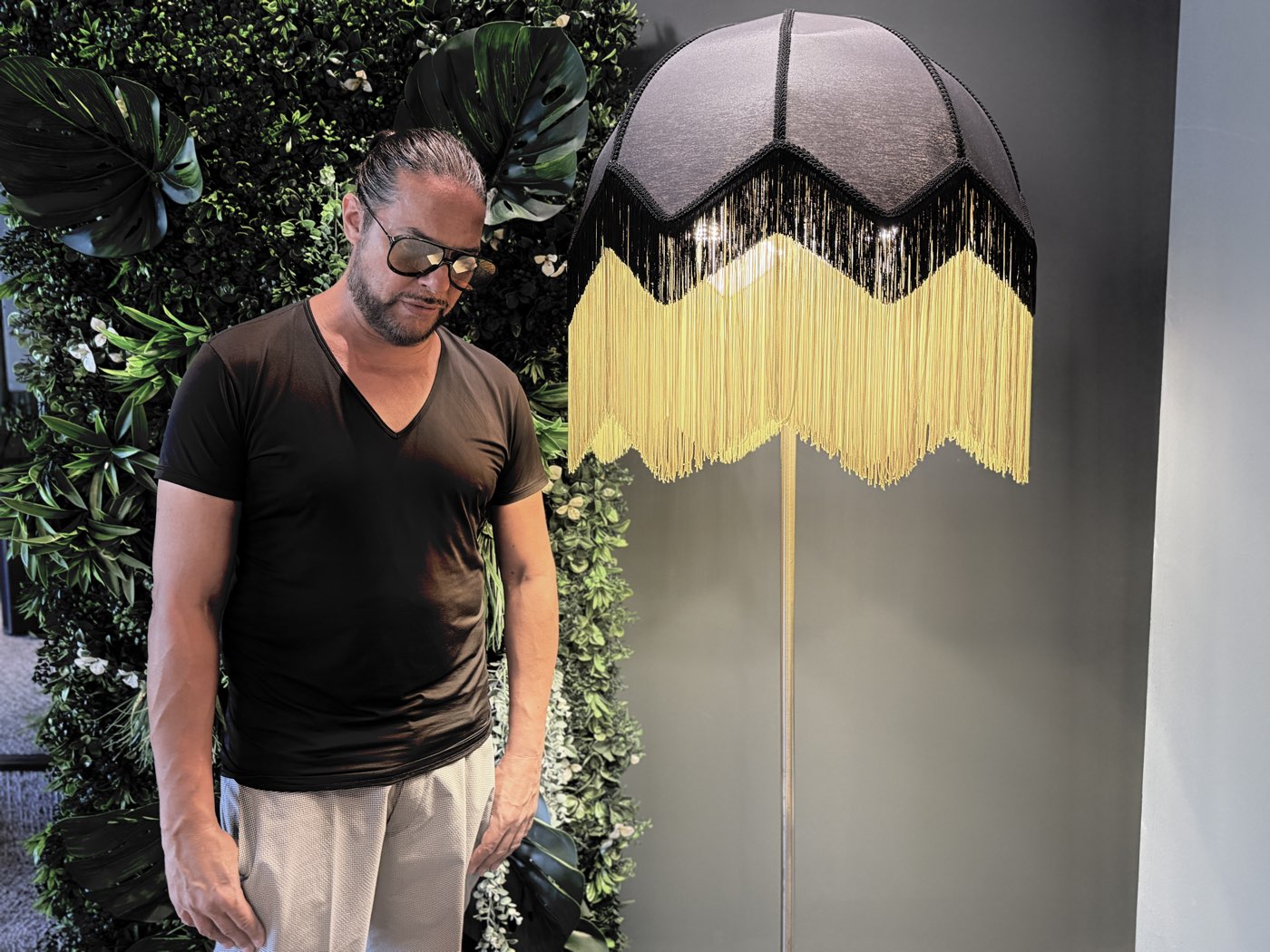Face to face with a fringed lamp